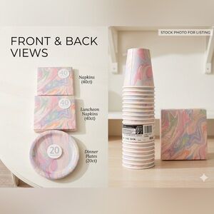 Marble Party Supplies Set - Napkins, Plates, and Cups